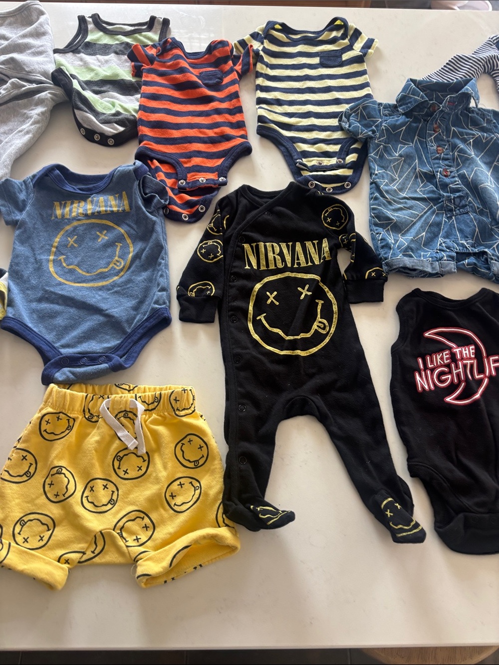 NIRVANA Black & Yellow Smiley Logo Footed One-Piece and lots more! 0-3 mo